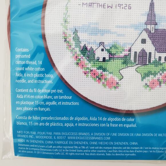 Learn A Craft 6" Cross Stitch Kit Everything Possible With God BEGINNER #72472 - Picture 2 of 4